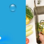 Food waste being washed into kitchen sink drain highlighting potential plumbing blockage