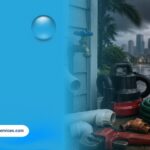 Cover image for "Hurricane Season 2026: Plumbing Preparations Every Houston Homeowner Should Know" featuring emergency plumbing tools, a sump pump, and stormy weather.