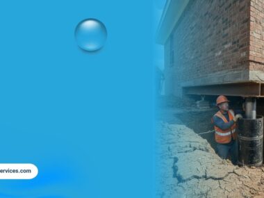Worker inspecting foundation and underground plumbing damage caused by Houston clay soil movement